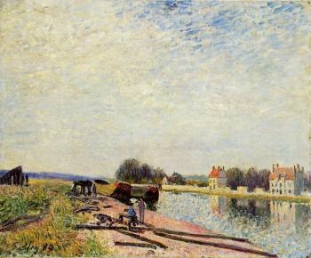 阿爾弗萊德 西斯萊 Barges on the Loing at Saint-Mammes